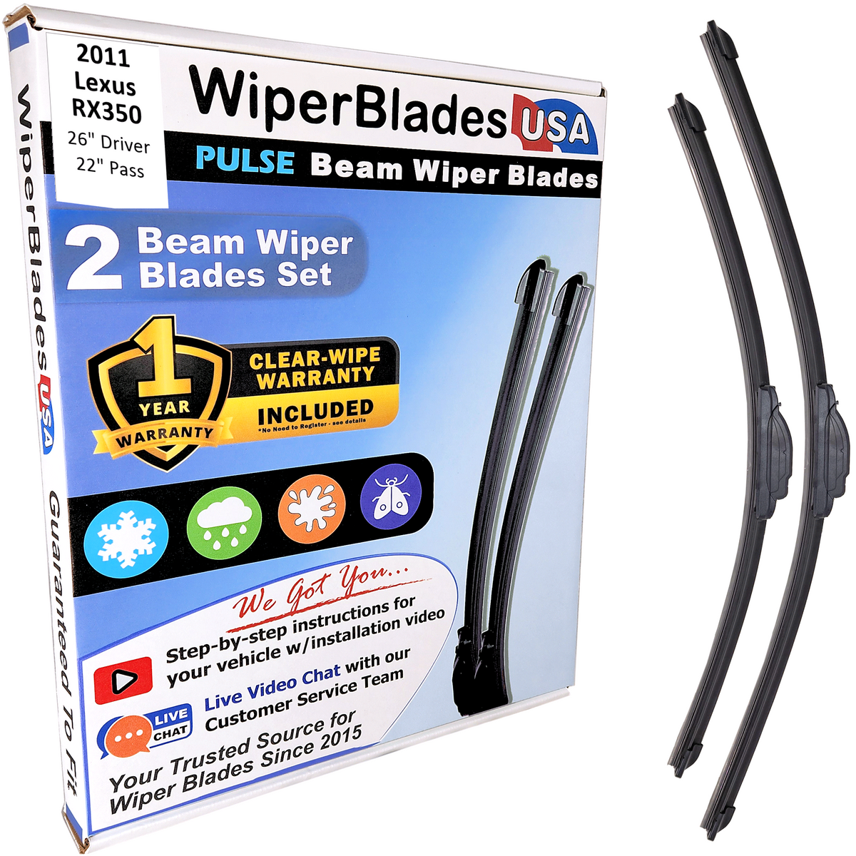 2011 Lexus RX350 Wiper Blades Set w/1yr Warranty (Set of 2) Pulse Beam Wipers